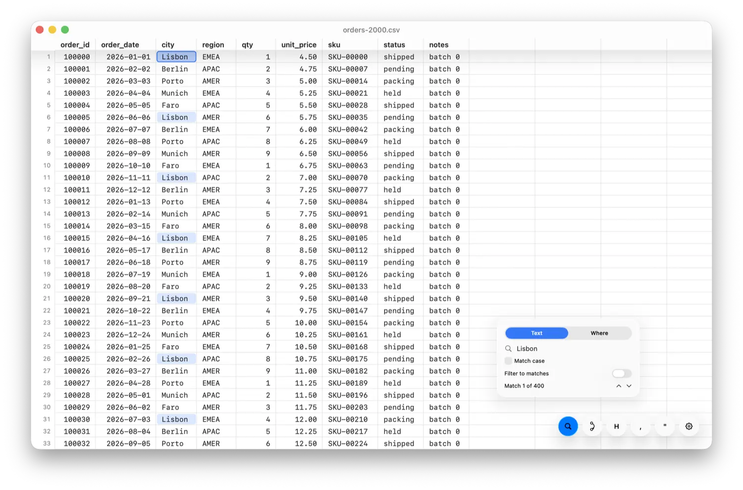 Text search with live match count